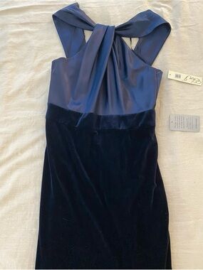 Nordstrom Navy Satin and Velvet One-Shoulder Dress